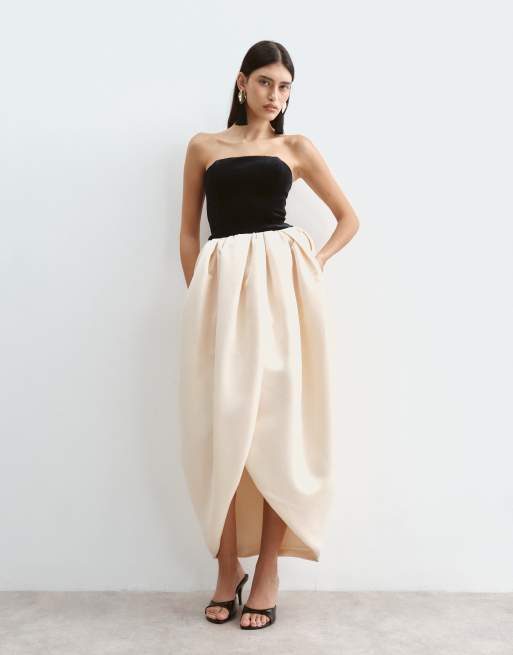 ARRANGE bandeau tulip maxi dress in black and cream, 2 of 5