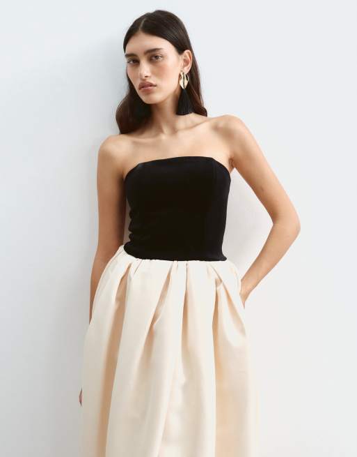 ARRANGE bandeau tulip maxikjole i sort og creme, 5 af 5