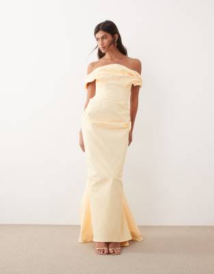 Arrange Bardot Structured Draped Maxi Dress In Neutral