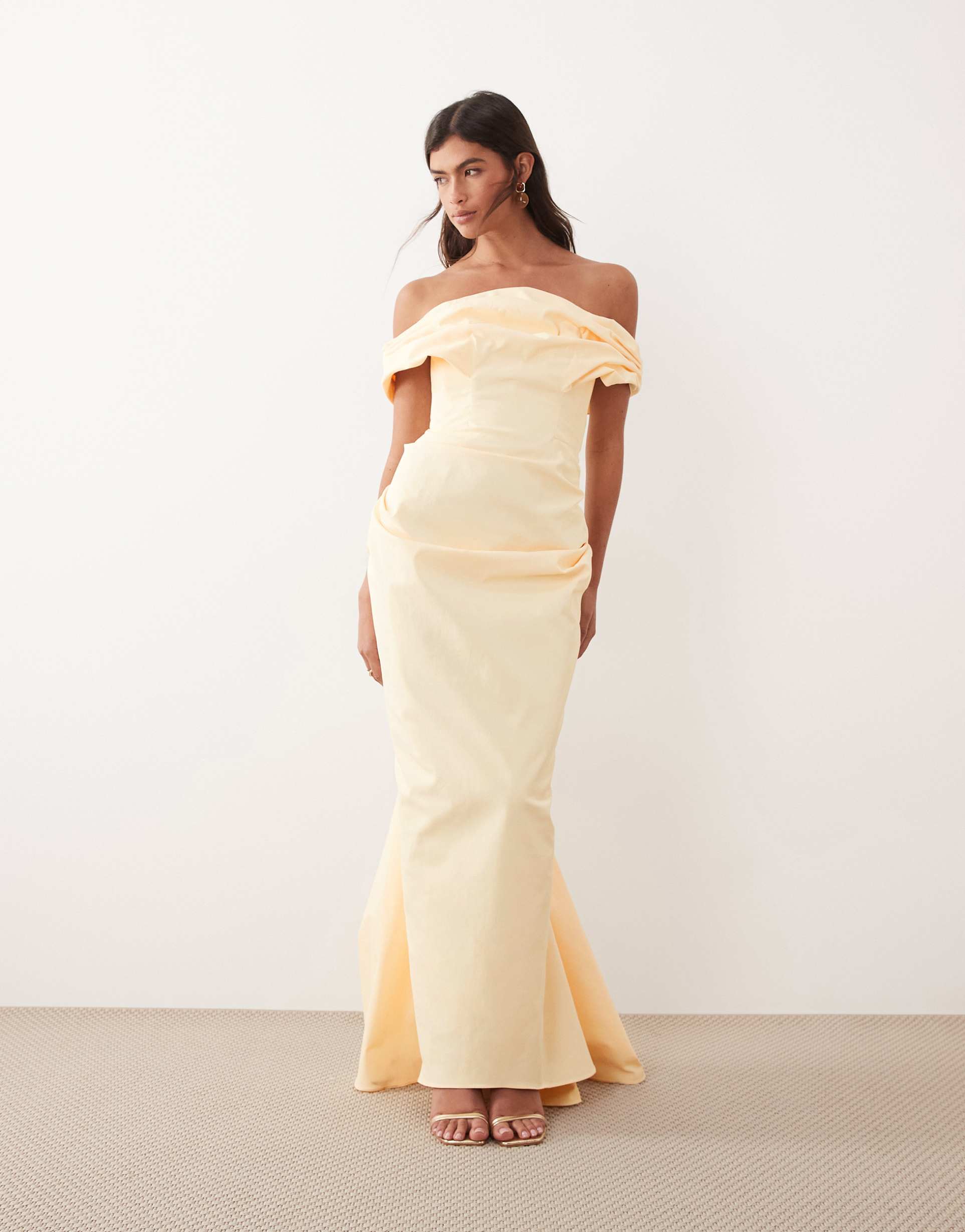 arrange bardot structured draped maxi dress in buttermilk