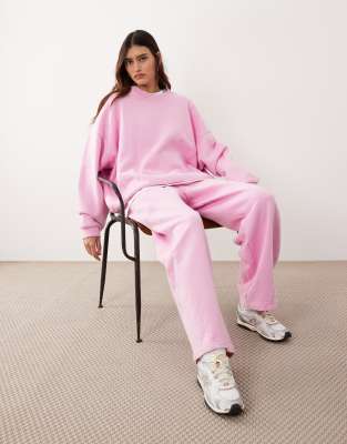 ARRANGE - Barrel-Jogginghose aus schwerem Stoff in Acid-Waschung mit Ziernaht, Kombiteil-Rosa