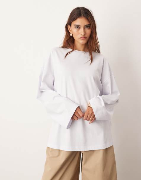 ARRANGE – Biały bawełniany T-shirt oversize z długim rękawem - view 1