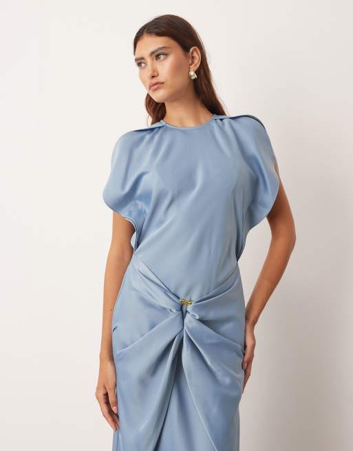 ARRANGE - Blå maxikjole med drapering, slidser i ærmerne og metaldetalje, 2 af 4