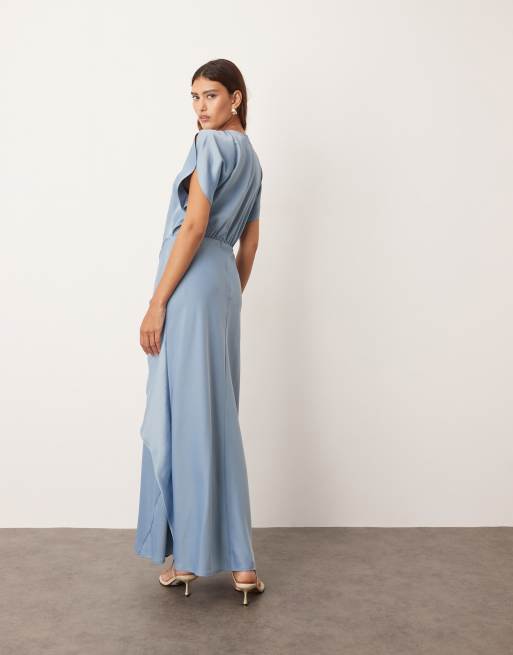 ARRANGE - Blå maxikjole med drapering, slidser i ærmerne og metaldetalje, 3 af 4