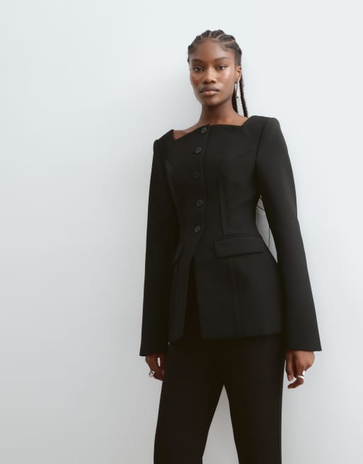 Arrange blazer ajusté à col carré noir, 5 de 5