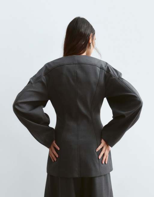 ARRANGE blazer coordinato in twill grigio sagomato, 4 di 4