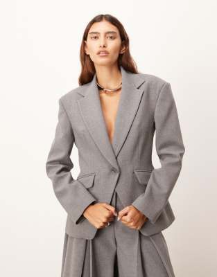 Blazer d'ensemble ajusté de qualité supérieure à taille cintrée - Gris 46