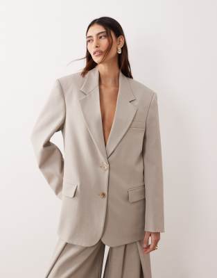 Blazer d'ensemble oversize à boutonnage simple - Gris 34