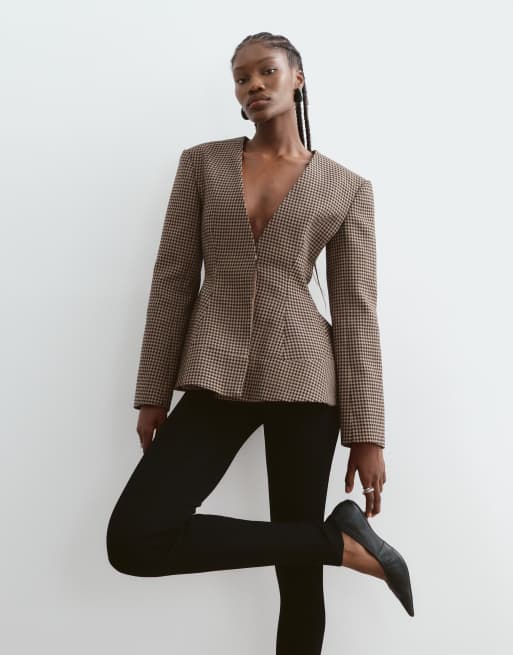 ARRANGE Blazer mit markanten Schultern, ohne Kragen und Taillengürtel im Hahnentrittmuster, 1 von 5