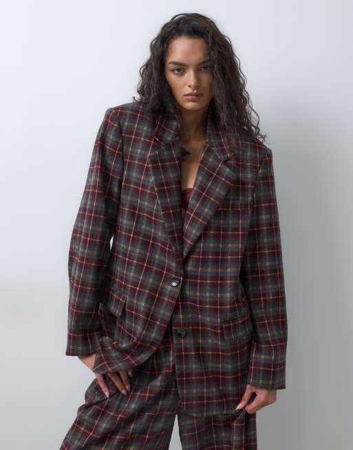 ARRANGE - Blazer monopetto oversize e pantaloni a pieghe con fondo ampio a quadri, 3 di 3