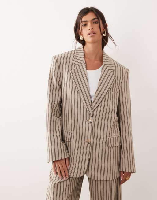 ARRANGE - Blazer monopetto oversize color cioccolato a righe in coordinato