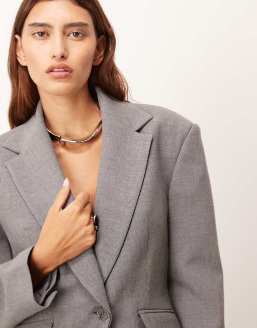 ARRANGE - Blazer premium sartoriale grigio stretto in vita in coordinato, 4 di 4