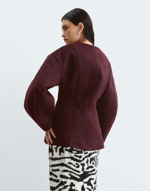 ARRANGE blazer sans col avec poches en faux-fur bordeaux, 3 de 5