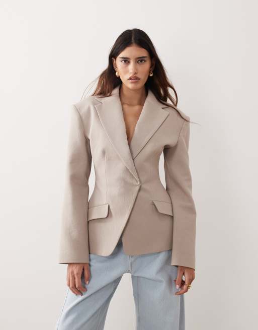 ARRANGE - Blazer sartoriale stretto in vita color talpa