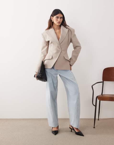 ARRANGE - Blazer sartoriale stretto in vita color talpa - view 1