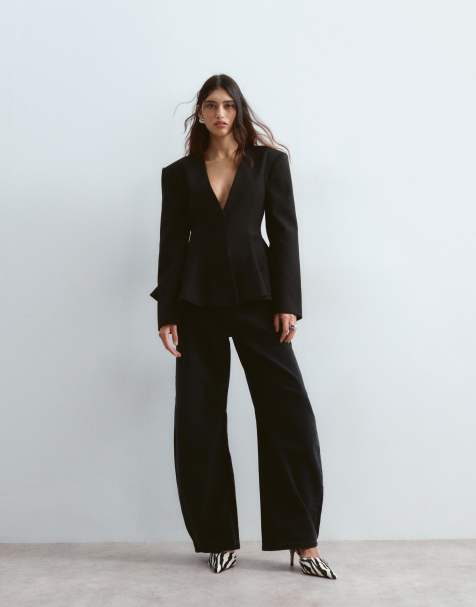 ARRANGE blazer senza colletto con spalle strutturate e peplo nero - view 1