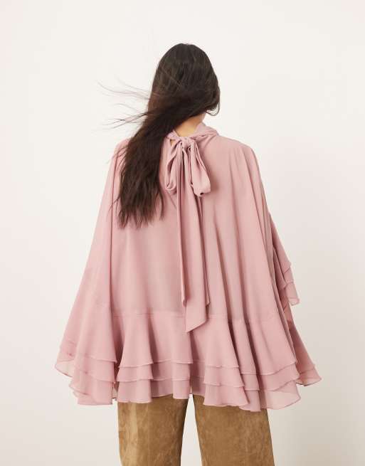 ARRANGE - Blouse van chiffon met hoge hals en ruches in roze, 2 van 4