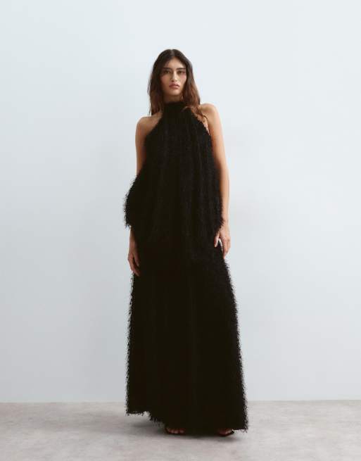 ARRANGE blouson halter maxi jurk met structuur in zwart, 4 van 4