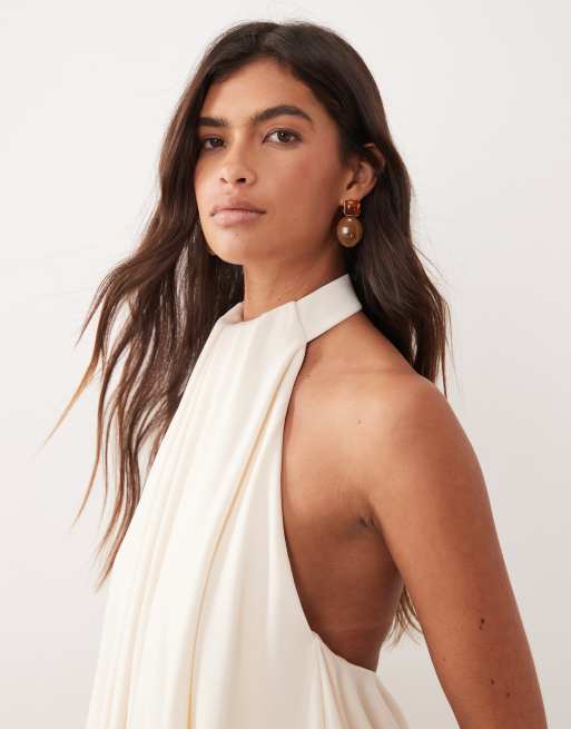 ARRANGE blouson low back halter top in oyster, 3 of 4