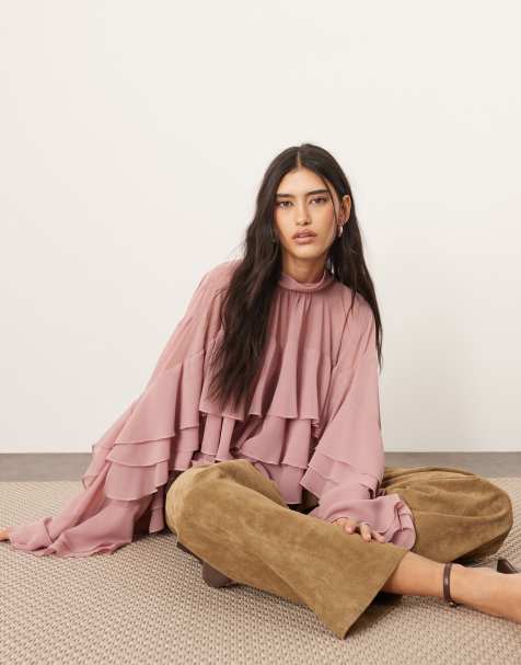 ARRANGE - Blusa accollata in chiffon rosa crepuscolo con volant - view 1