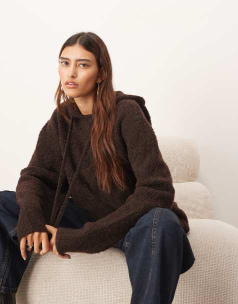 ARRANGE – Bluza z kapturem, z dzianiny boucle w kolorze czekoladowym - view 1