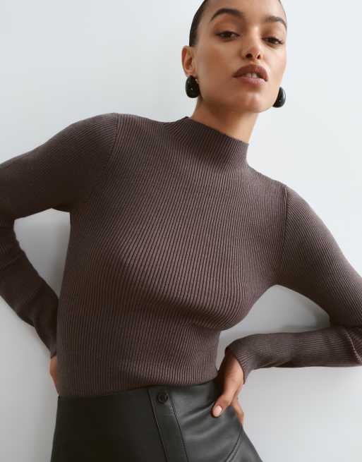 ARRANGE body a maniche lunghe in maglia morbida marrone, 3 di 4