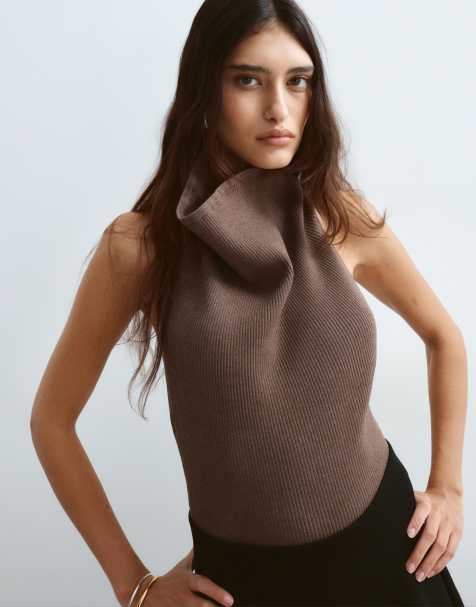 ARRANGE Body aus Rippstrick mit Wasserfallausschnitt in Mocha - view 1