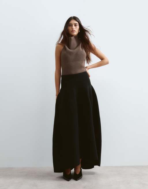 ARRANGE bodysuit i ribbstickning med draperad ringning i mocha, 4 av 4