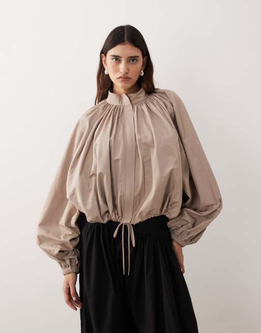 ARRANGE - Bomber oversize color pietra con maniche a palloncino