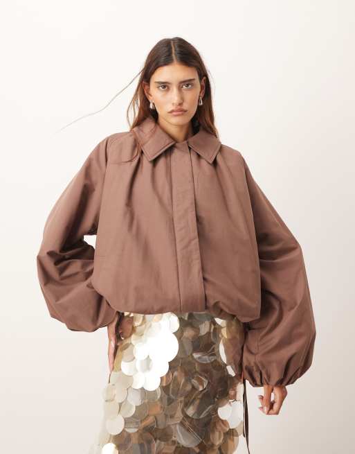 ARRANGE - Bomber oversize marrone intenso con maniche a palloncino