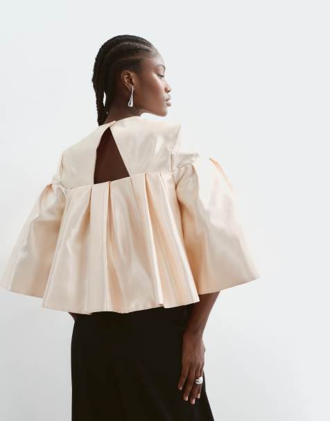 ARRANGE bonded satin gathered top in champagne - view 1
