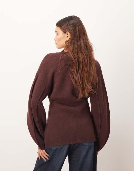 ARRANGE - Bordeaux cardigan med skulptureret talje og ovale ærmer, 4 af 4