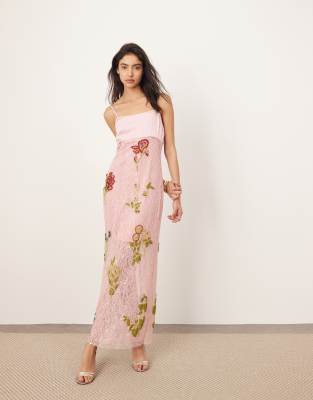 Arrange Botanical Embellished Contrast Bodice Column Midi Dress