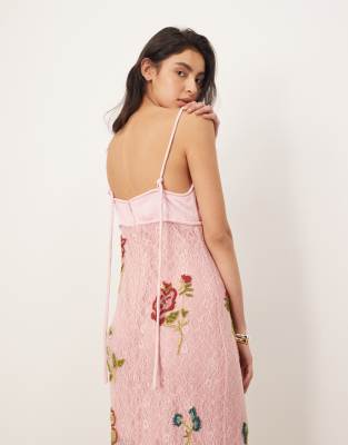 Arrange Botanical Embellished Contrast Bodice Column Midi Dress