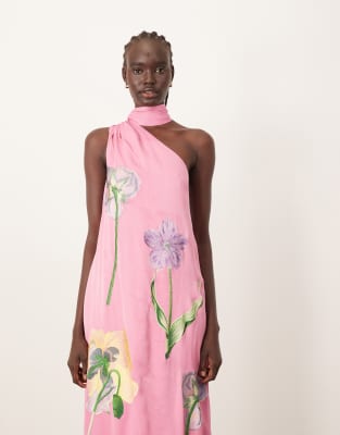 Arrange Botanical Floral Embroidered One-shoulder Maxi Dress