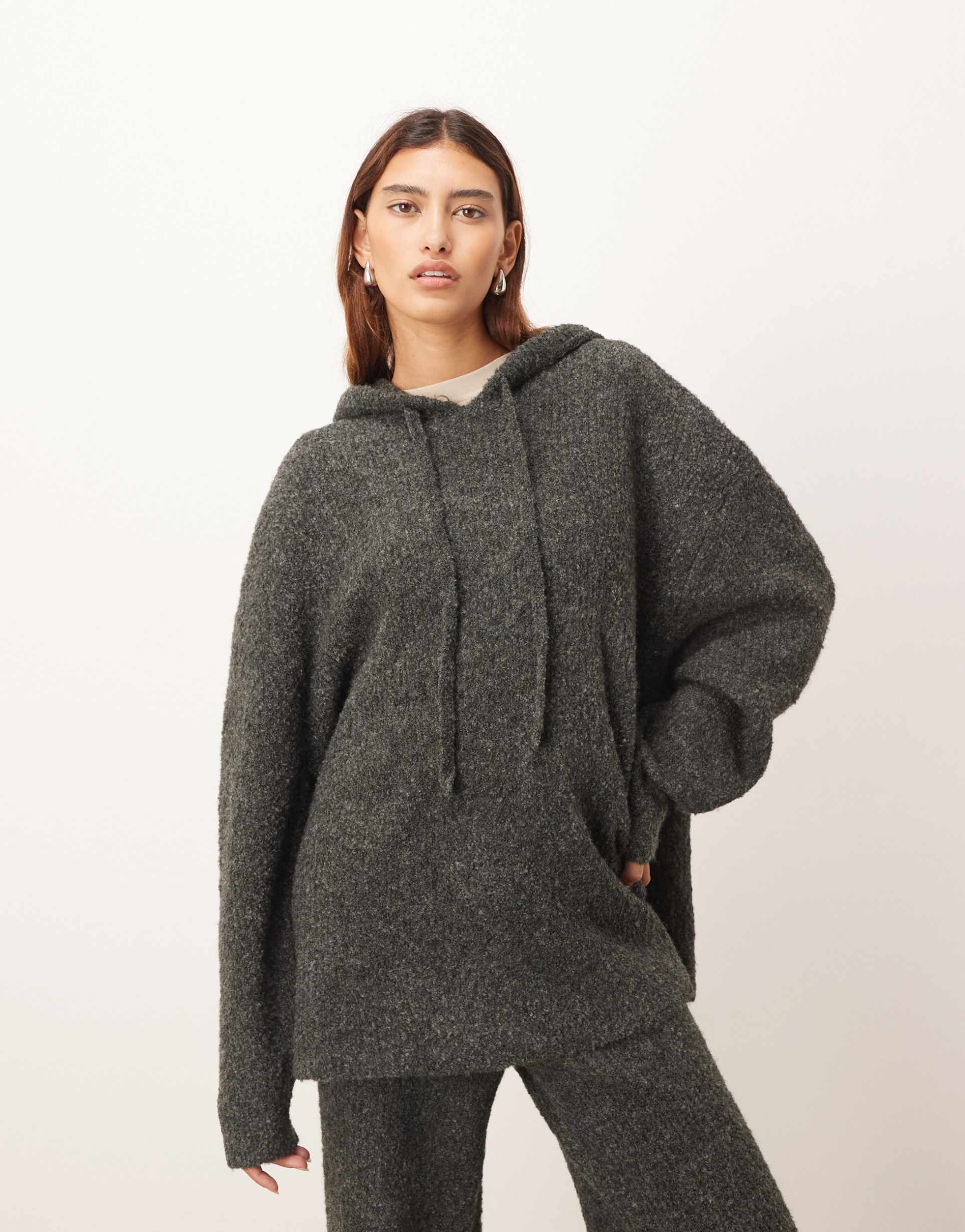 arrange boucle hoodie in charcoal - part of a set