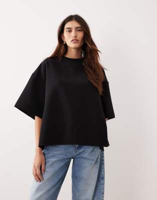 Arrange Boxy Seam Top With Tie Back Detail In Black