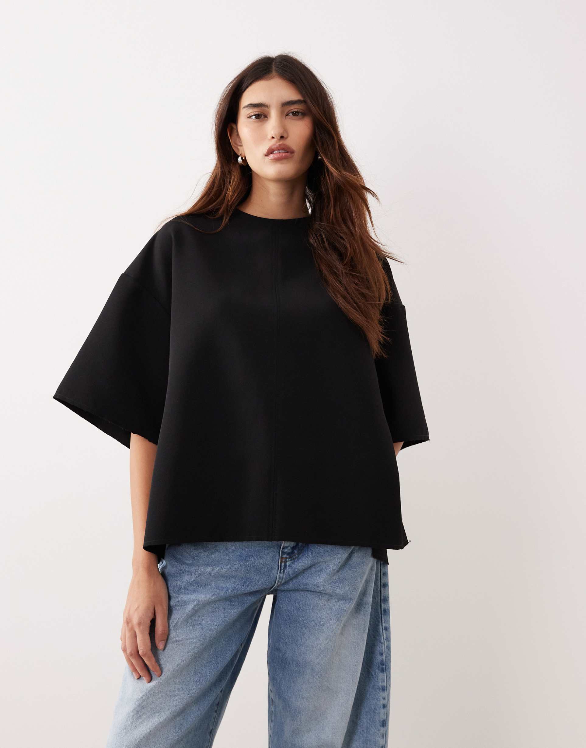 arrange boxy seam top with tie back detail in black