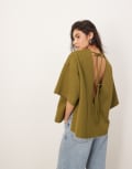 [ARRANGE] ARRANGE boxy seam top with tie back detail in olive-Green 12 Olive
