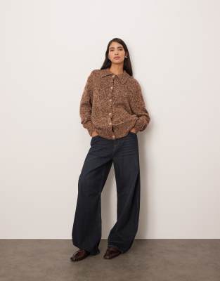 ARRANGE - Boyfriend-Strickjacke in hellem, meliertem Schokobraun mit hohem Merinowollanteil-Brown