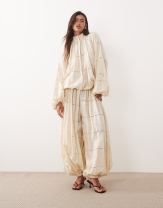 ARRANGE eyelet balloon sleeve shirt and pants set in cream | ASOS