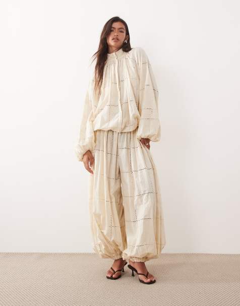 ARRANGE broderie eyelet balloon pants in cream - view 1