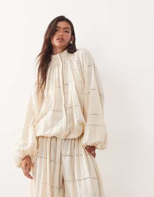 ARRANGE broderie eyelet balloon sleeve shirt co-ord in cream