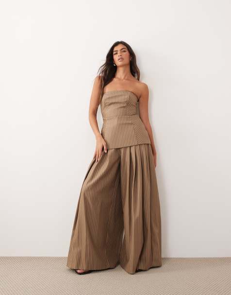 ARRANGE - Broek met wijde pijpen en chocoladebruine strepen, deel van co-ord set - view 1