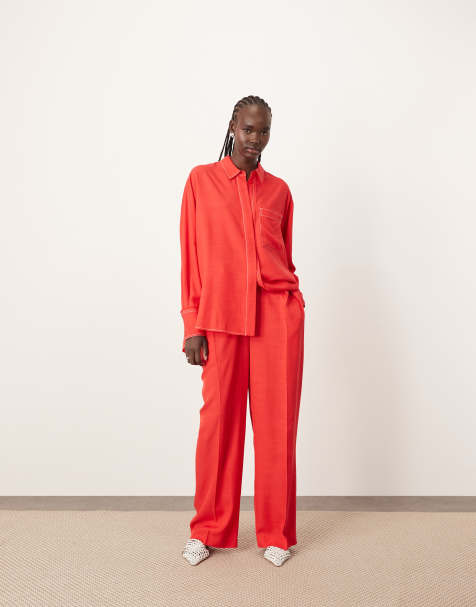 ARRANGE - Broek met wijde pijpen en contrasterende stiksels in rood, deel van co-ord set - view 1