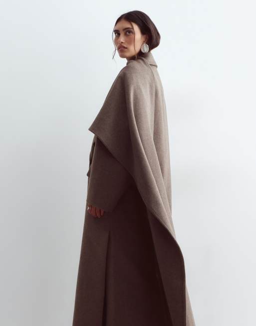 ARRANGE brushed wool double breasted coat with removeable scarf in brown, 4 of 5