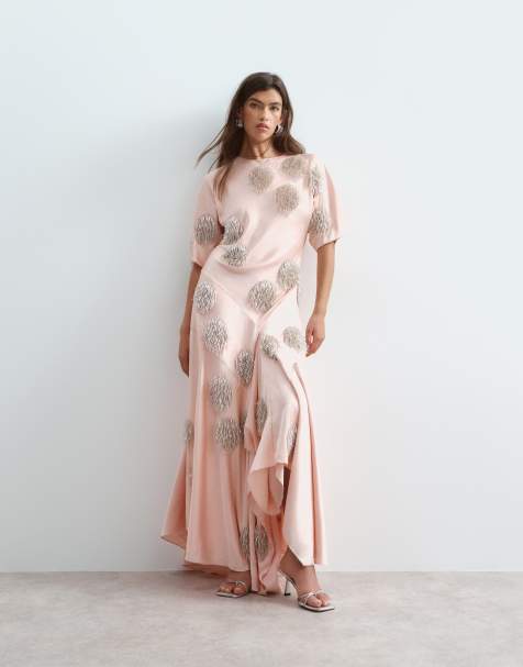 ARRANGE satin maxi dress with embellished spot in peach