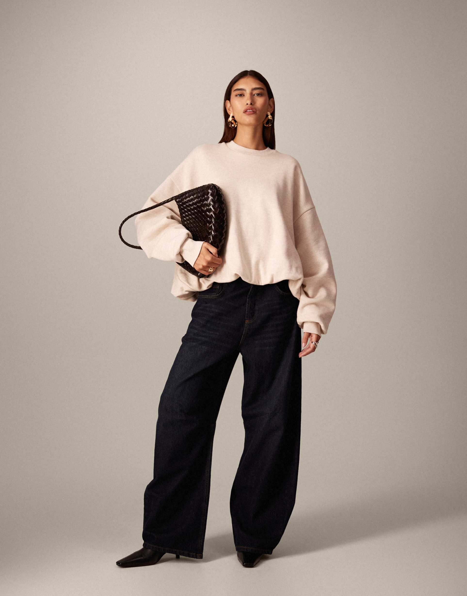 arrange bubble hem sweatshirt in oatmeal