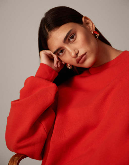 ARRANGE bubble hem sweatshirt in red, 3 of 4