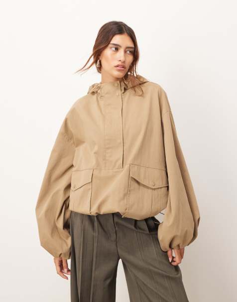 ARRANGE bubble hem windbreaker jacket in stone - view 1
